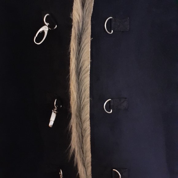 Sport Haley Blue Faux Fur Hook Front Vest Brown Faux Fur Trim Pockets Size M - Picture 6 of 11